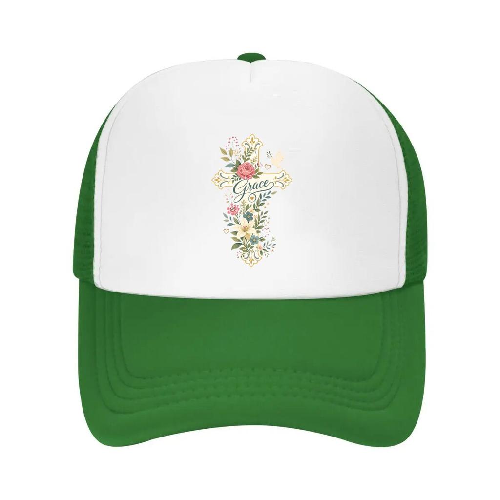 Grace Filled Floral Cross Blessing Mesh Baseball Cap Casual Hat Outdoor For Womens Unisex FeUnisex