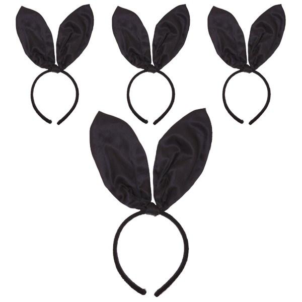 Livingda Satin Rabbit Headband, Black, 4 Pieces