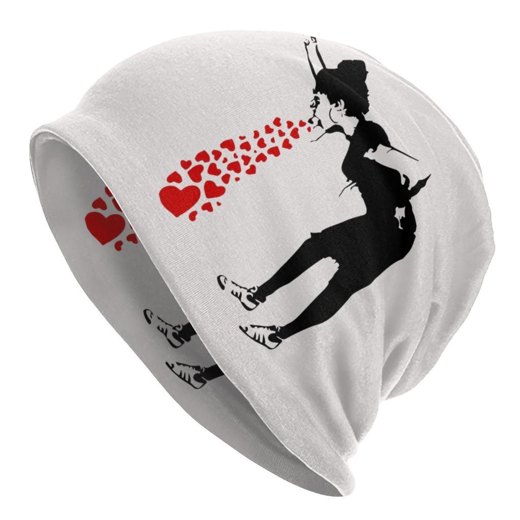 Banksy Art Graffiti Girl Heart Balloon Slouchy Beanie Unisex Women Hip Hop Winter Warm Skullies Beanies Hats Adult Knit Bonnet Cap