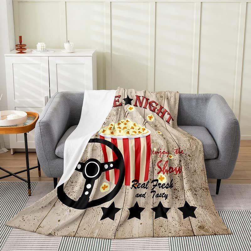 Movie Night Popcorn Printed Blanket for Sofa Bed Travel Camping Living Room Office Conditioning Blanket for All Seasons Gifts