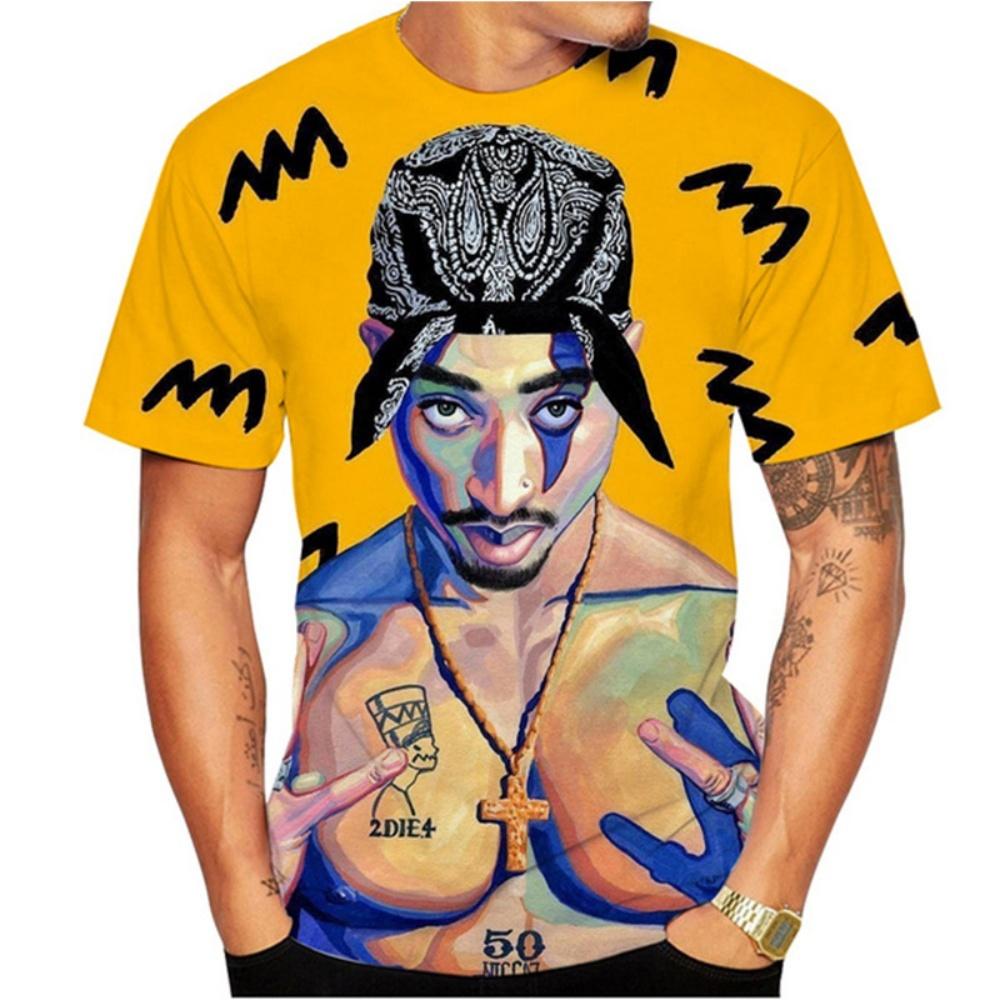 Новая футболка Харадзюку Мужская футболка Мода 2pac Графические футболки Хип-хоп Мужские футболки Летние топы Футболки Мужская дизайнерская одежда