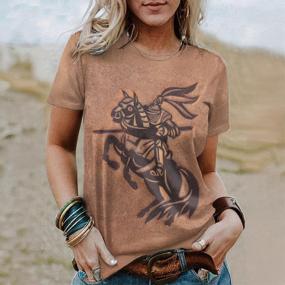 Летние винтажные футболки с 3D-принтом «Лошадь», женская уличная одежда, повседневная мода 2000 года, футболка с коротким рукавом, футболки с круглым вырезом, топы, одежда