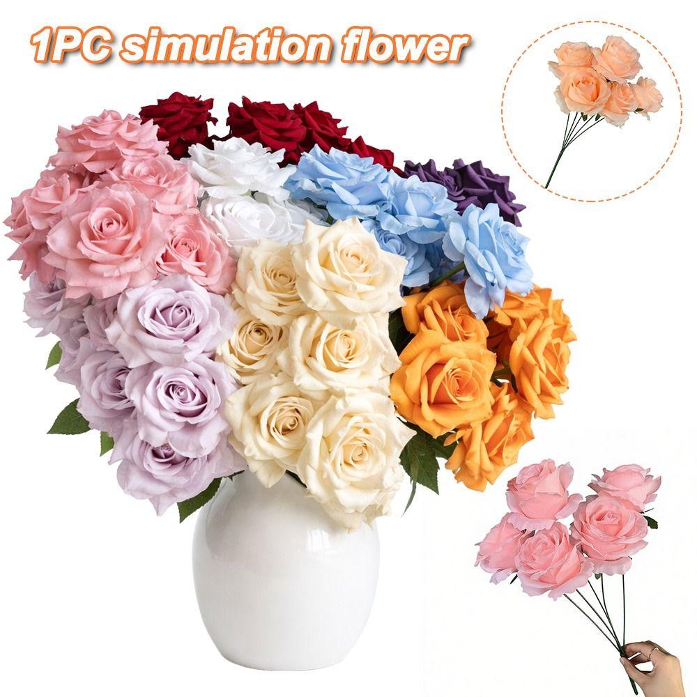 Silk Artificial Rose Flower 5 Heads Wedding Floral for Wedding and Festival Decoration