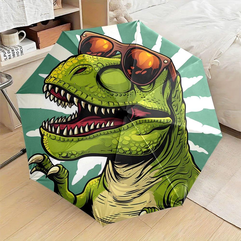 Open/Close Dinosaur Umbrella with T-Rex & Fashion Glasses Design - Portable Folding Umbrella for & s, Travel, Backpack Access