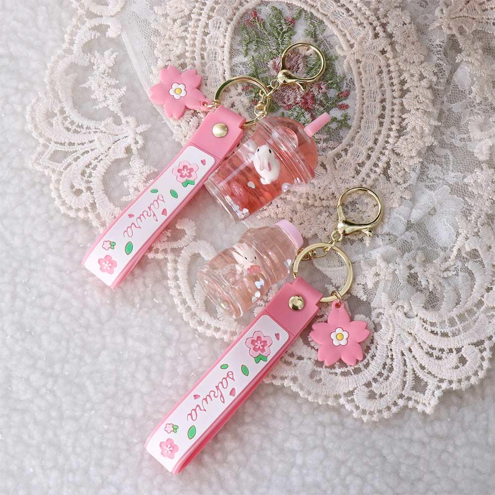 Moving Liquid Quicksand Floating Boba Keychain Liquid Keychain Rabbit Milk Tea Cup Keyring Key Ring