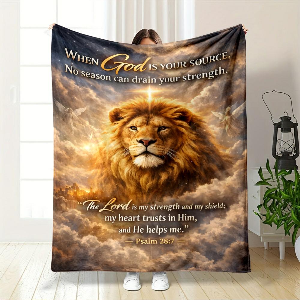 Heavenly Lion with Inspirational PsalmFlannel blanket for bedroom, living room, sofa, and nap