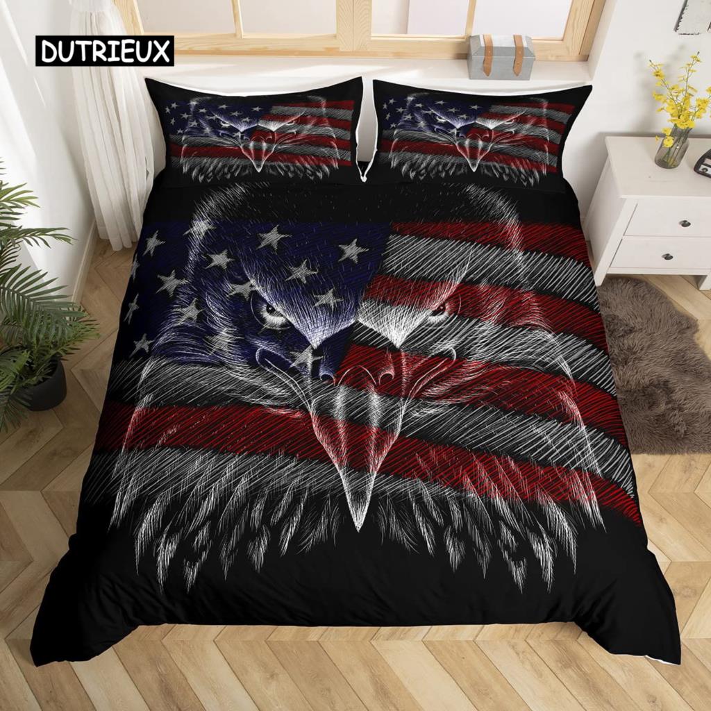 Пододеяльник с американским флагом из микрофибры Bald Eagle Patriot Комплект постельного белья с флагом США Independence Четвертое июля Пододеяльник
