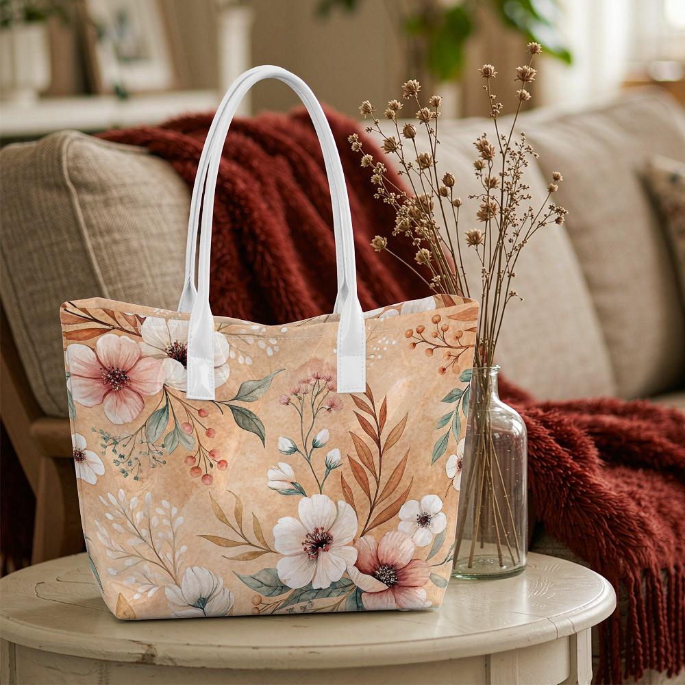 Boho Floral Print Tote Bag for Women Casual Daily Shopping Carry Handbag with Top Handles