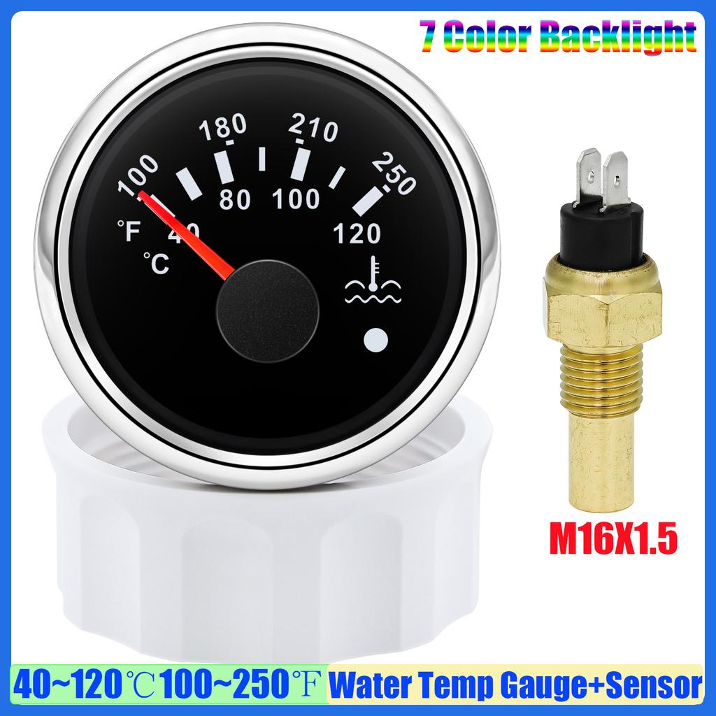 Car 7 Color LED 52mm Water Temp Gauge with Alarm 40~120℃,100~250℉ Water Temperature Meter+Sensor 1/8NPT,M14X1.5,M16X1.5,3/8NPT