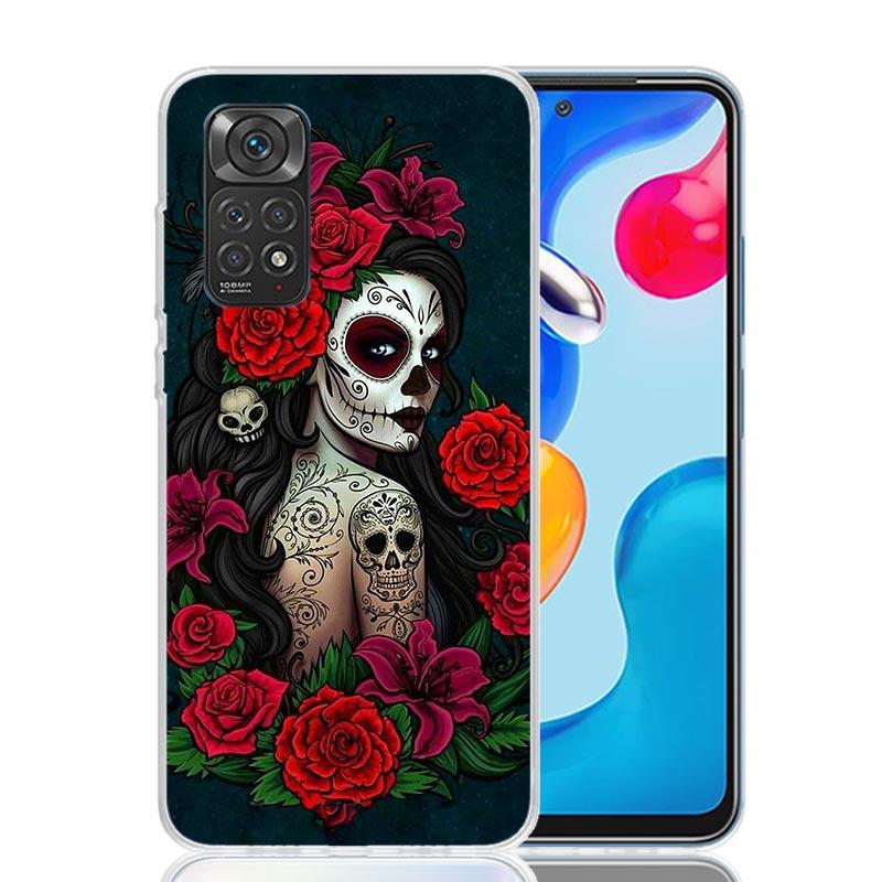 Catrina Beautiful Rose Girl Skull Phone Case For Xiaomi Redmi Note 14 13 14S 12S 12 11S 11T 11E Pro Plus 10S 10 9S 9 Art Customi
