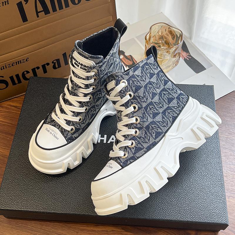 Обувь для женщин 2024 Новинка Горячая распродажа До середины икры Осенние женские ботинки Леопардовый принт На шнуровке Высокий каблук Водонепроницаемые