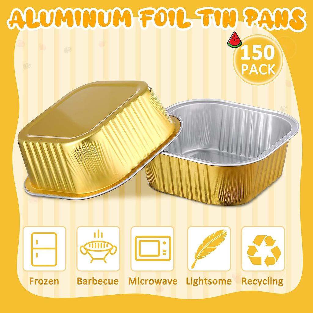 50 Pieces 10 oz Aluminum Foil Baking Cups with Lids Square Baking Cups Disposable Baking Cake Pan Cupcake Cups for Food Brownie Pudding Desserts