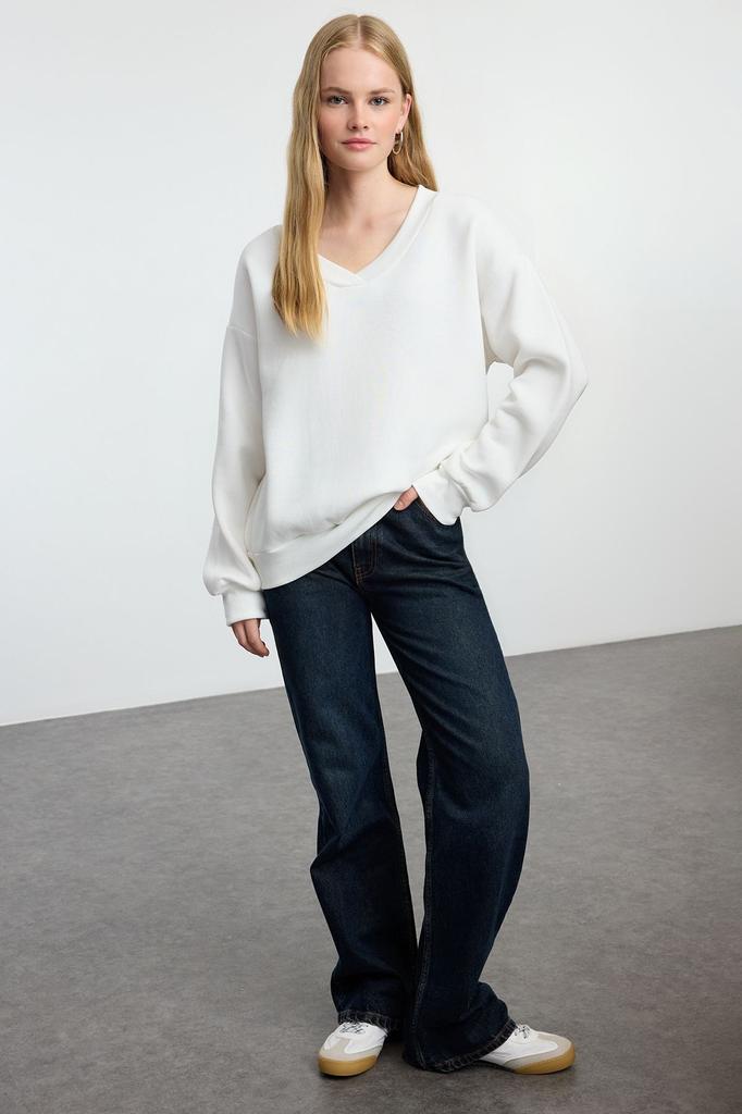 Женский модный стильный свитшот, черный базовый свитер оверсайз с v-образным вырезом, широкий крой, толстый флисовый вязаный свитшот внутри