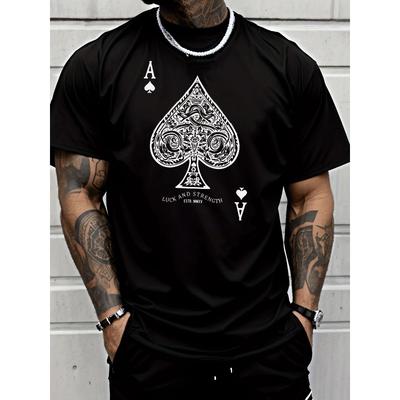 Европейские размеры Мужская футболка с изображением Туза Пик и надписью Spade Lettering - Символ Удачи и Силы, Дышащая Повседневная футболка с коротким рукавом для спортзала, Покерных вечеров