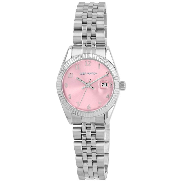 Montre bracelet - Else - Boîtier 27 mm argenté - Cadran rose - Bracelet acier inoxydable