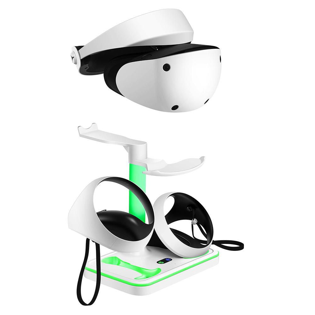 Зарядная станция для игрового контроллера, красочная RGB-подсветка, док-станция для зарядки, подставка для хранения, аксессуары для очков и гарнитуры для PS VR2 Joypad