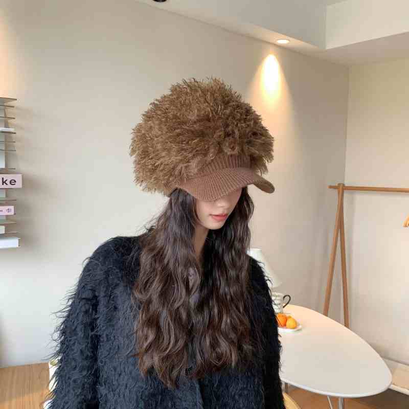 Женские шапки Милые и крутые детки Плюшевая вязаная бейсболка Модная осенне-зимняя шапка Женская шапка