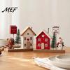 Durable Solid Wood Base Ornaments Mini Christmas Village House Figurine, Winter Scene Ornament with Snowman Holiday Tabletop Decorations Bear