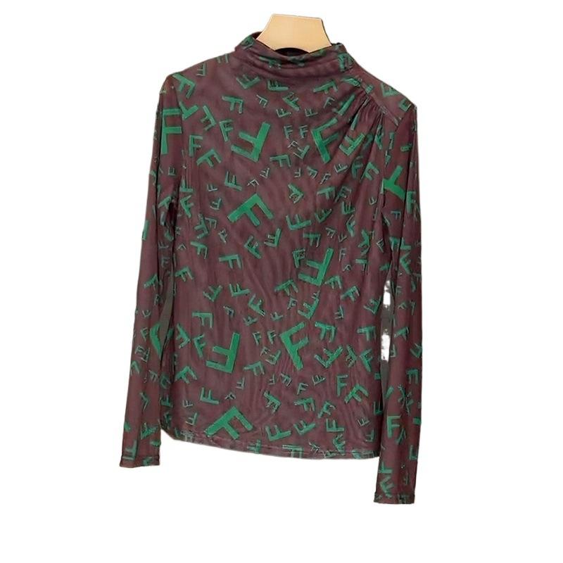 Базовая футболка с полуворотником для женщин на осень, тонкая, с длинным рукавом, стильная, облегающая, подчеркивающая фигуру, сетчатый топ