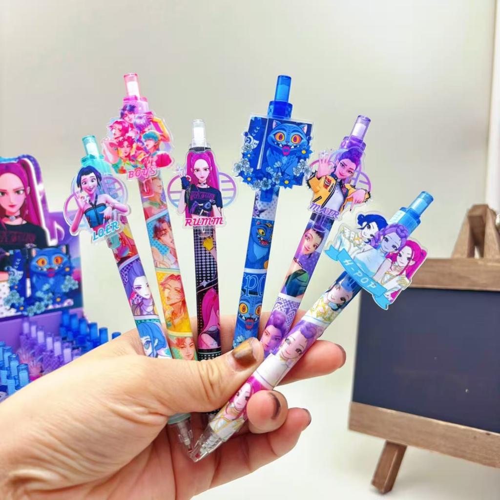 Милые Охотники на Демонов KPOP Тема Акриловая Нашивка Гелевая Ручка 0.5мм Черный Стержень Эстетичная Студенческая Ручка для Письма Школьные Принадлежности
