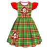 Kids Girls Cartoon Santa Claus Christmas Tree Elk Print Ruffle Sleevess New Year Dress