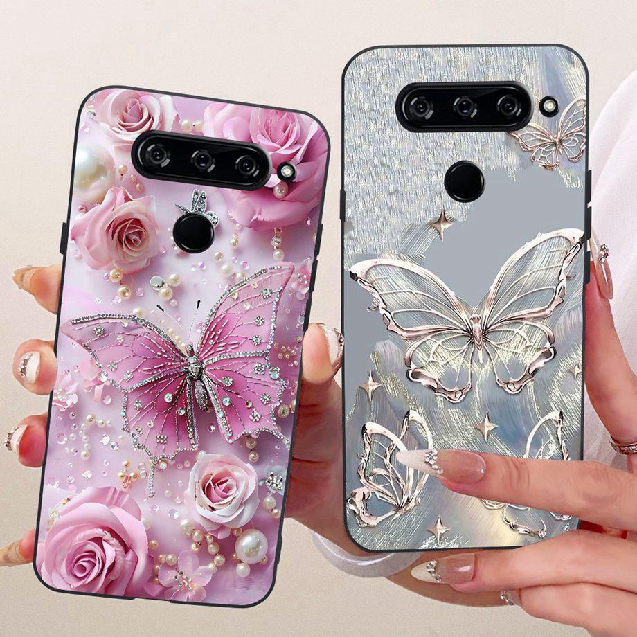 For LG V40 V50s V35 ThinQ LG V8X ThinQ V30 2017 Phone Case Soft TPU Bumper Back Cover Cool Cartoon Luxury Butterfly Flower Funda