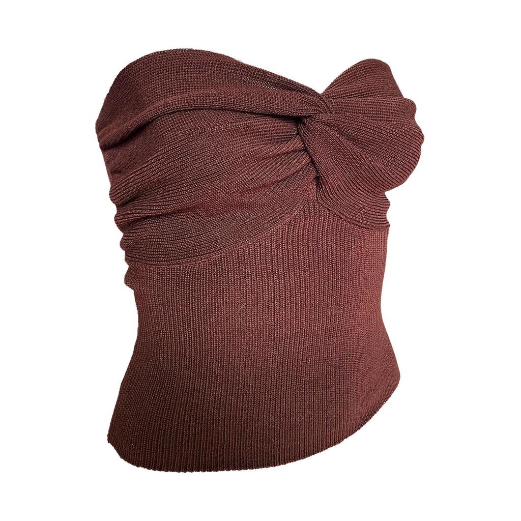 Spring Summer Women Solid Color Deep V Neck Cross Knit Strapless Vest Chic Tank Tops