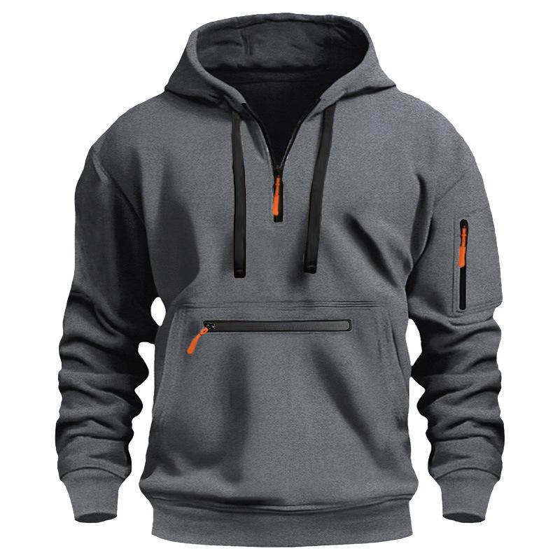 New Men's Sweatshirt Autumn and Winter Fleece Sweatshirt Loose Large Size Zipper Hoodie