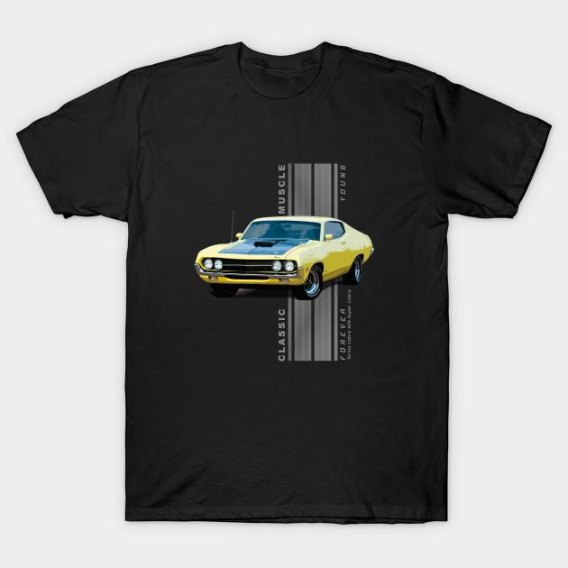 Men Black Print T-shirt Torino 429 Super Cobra Classic American Muscle Cars Vintage No-Cut Transfer Paper Print Cotton Tshirt