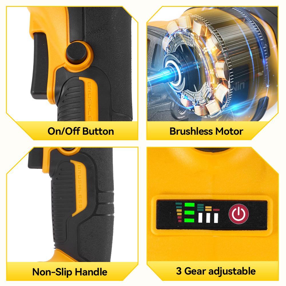 MELLWIN Аккумуляторная угловая шлифмашина 3000 Вт с бесщеточным двигателем и двумя аккумуляторами 18 В