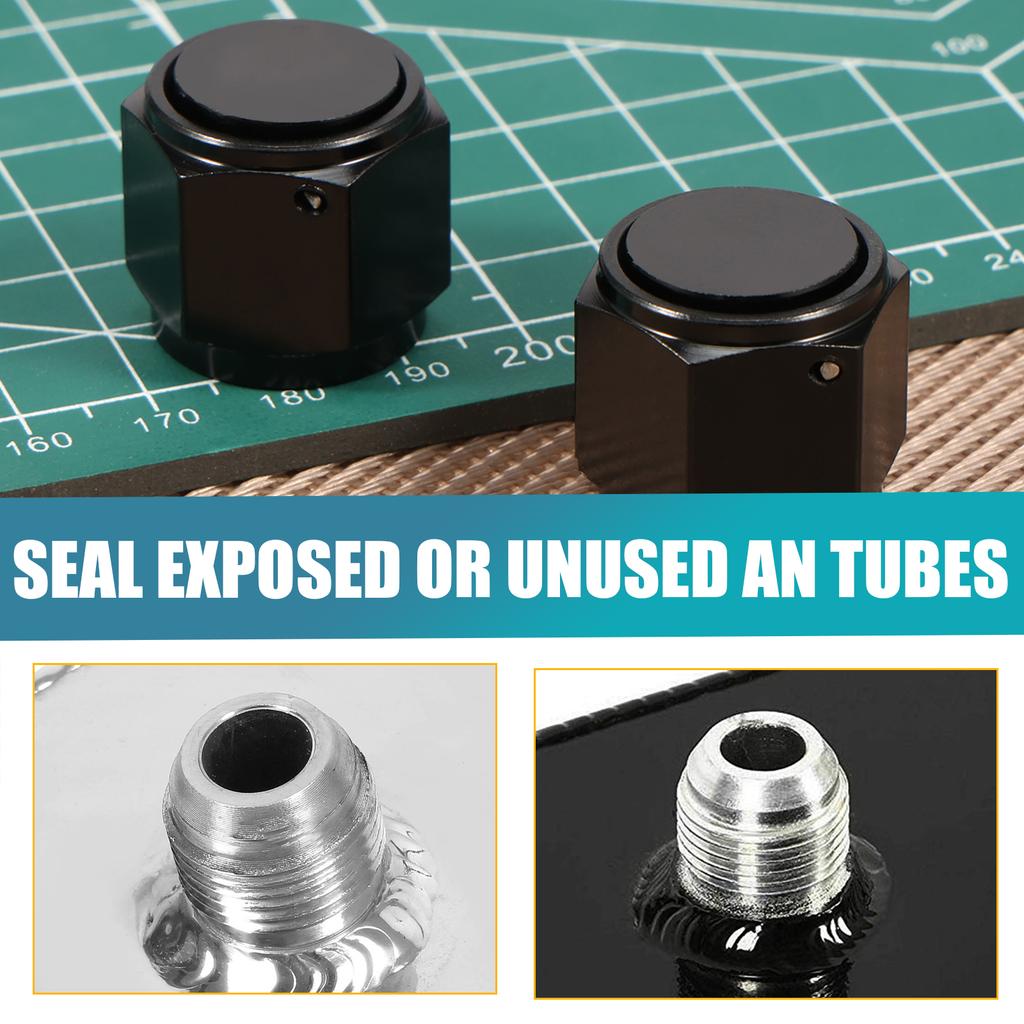 2Pcs 8AN 10AN 12AN Flare Cap Aluminium Alloy AN Flared Fitting Cover Sealed AN Flaring Connector Cap for Car Modified Accessorie