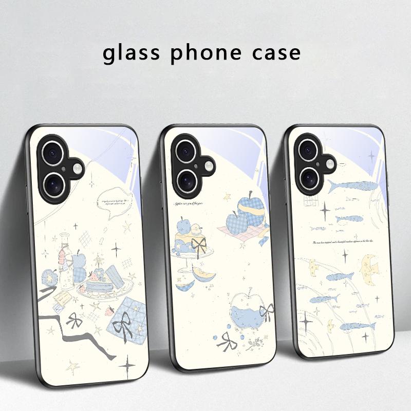 Свежий и целебный бриз Для iPhone 17 Air 16 E 15 Plus 14 Pro Max 13 12 mini 11 5 6 7 8 Plus XR XSMax SE Черный Стеклянный Чехол для Телефона