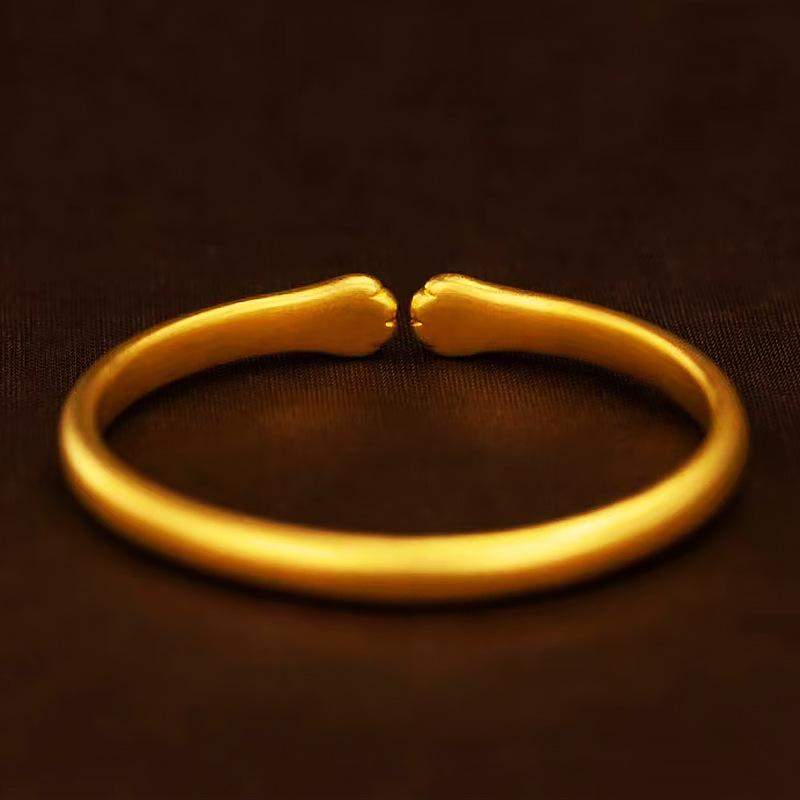 Ancient gold kitten paw print bracelet, cat paw bangle, cute pet cat bracelet, open bangle
