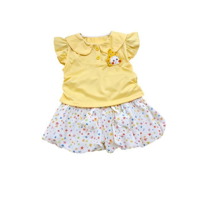Girls Summer Sleeveless Cartoon Print Peter Pan Collar Bloomer Shorts Set