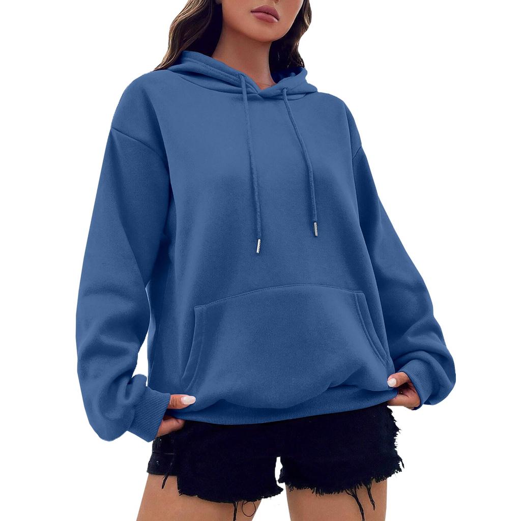 Женская модная осенне-зимняя однотонная свободная флисовая толстовка с длинным рукавом и капюшоном