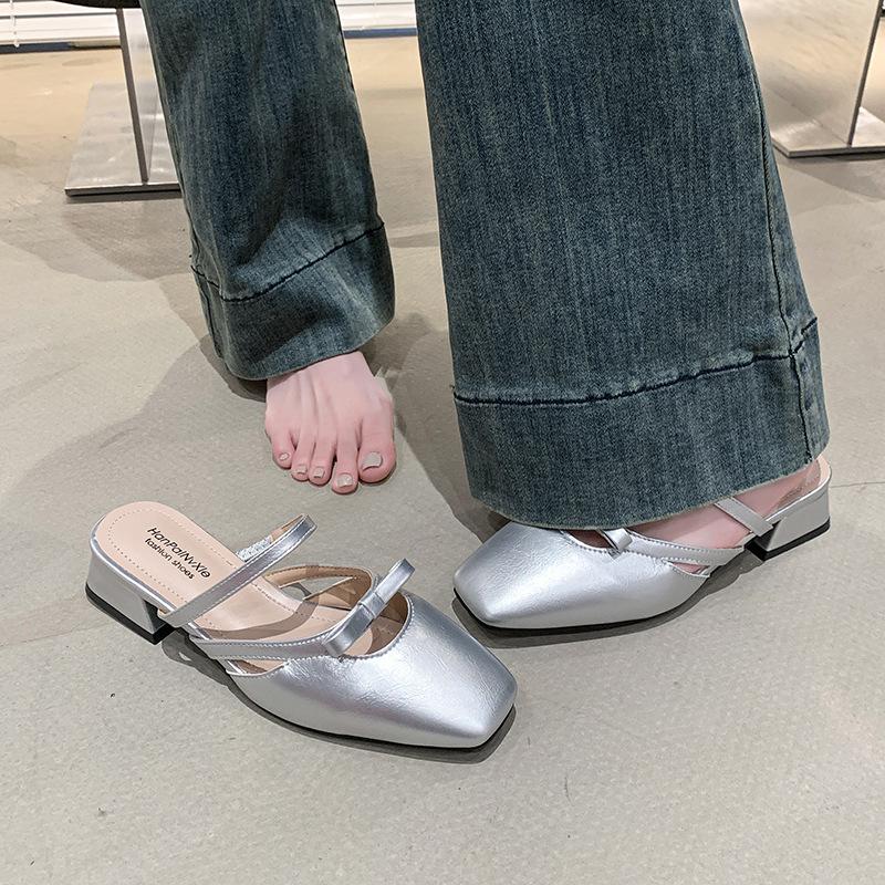 Баотоу полушлепанцы женские летние новые праздничные юбки ретро толстый каблук сандалии