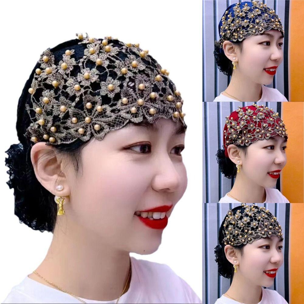 Lace Muslim Headscarf Cap Soild Color Headband Elegant Muslim Headpiece Women
