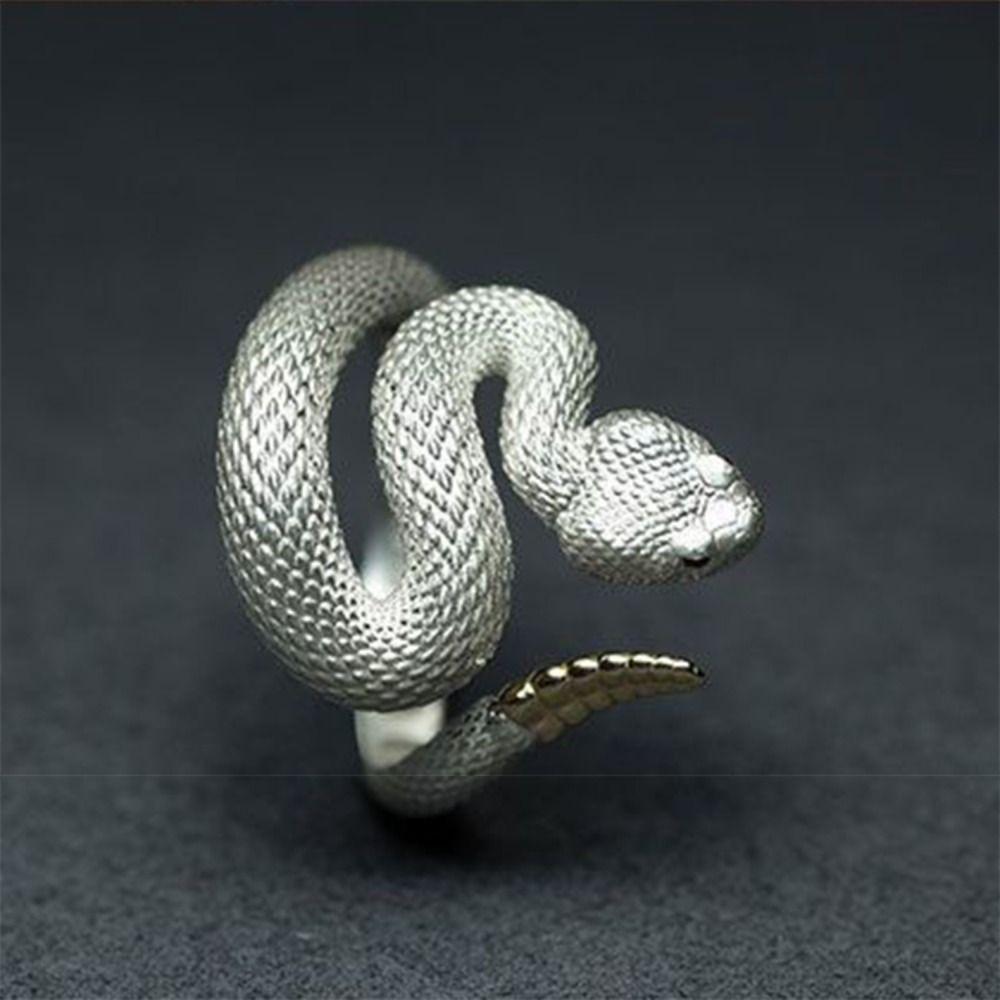 Рок Черный Ручной работы Личность Хип-хоп Ювелирные изделия Ретро Цинк Цинковый сплав Кольцо Мужское Открытое кольцо Серебряное Кольцо со змеей