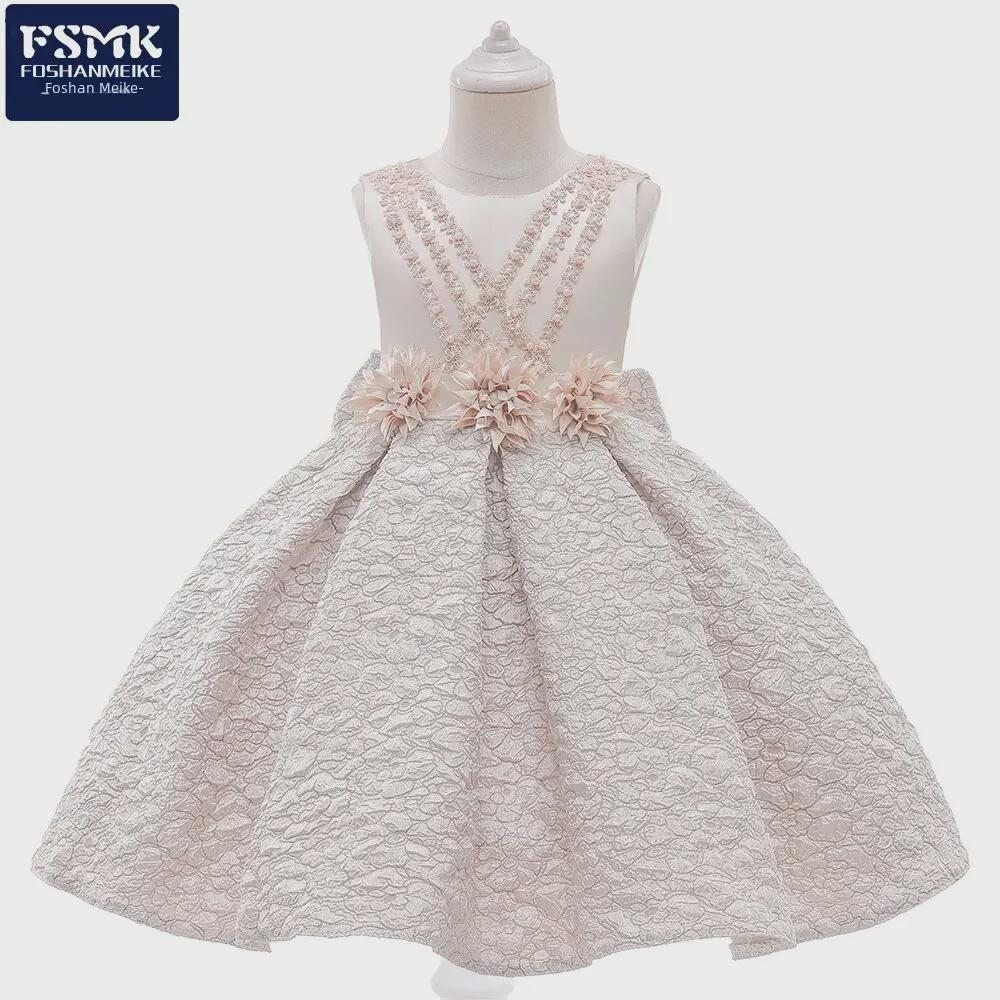 2024 European & American Flower Girl Backless Princess Dress with Bow