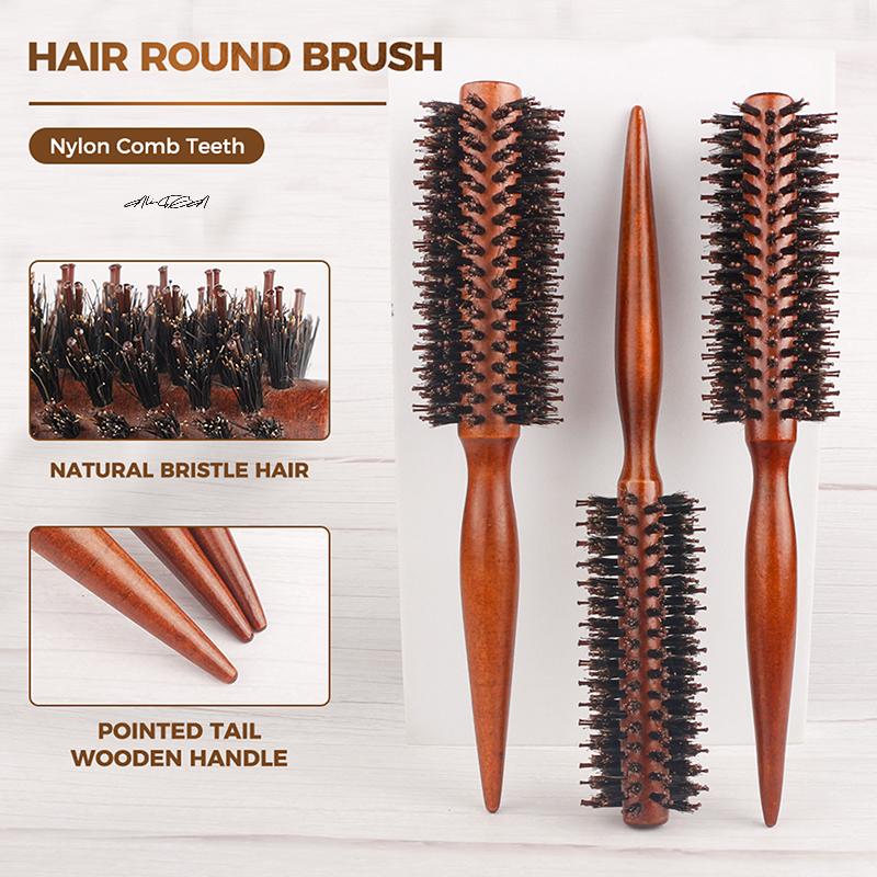 Anti-Static Wood Boar Bristle Round Hair Brush for Hair Styling Teasing Comb Teasing Brush for Curly Hair Hairdresser Tool