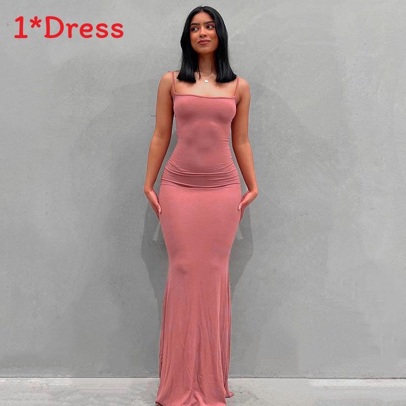 Solid Color Slim Fit Dress With Backless Design For Casual Wear
