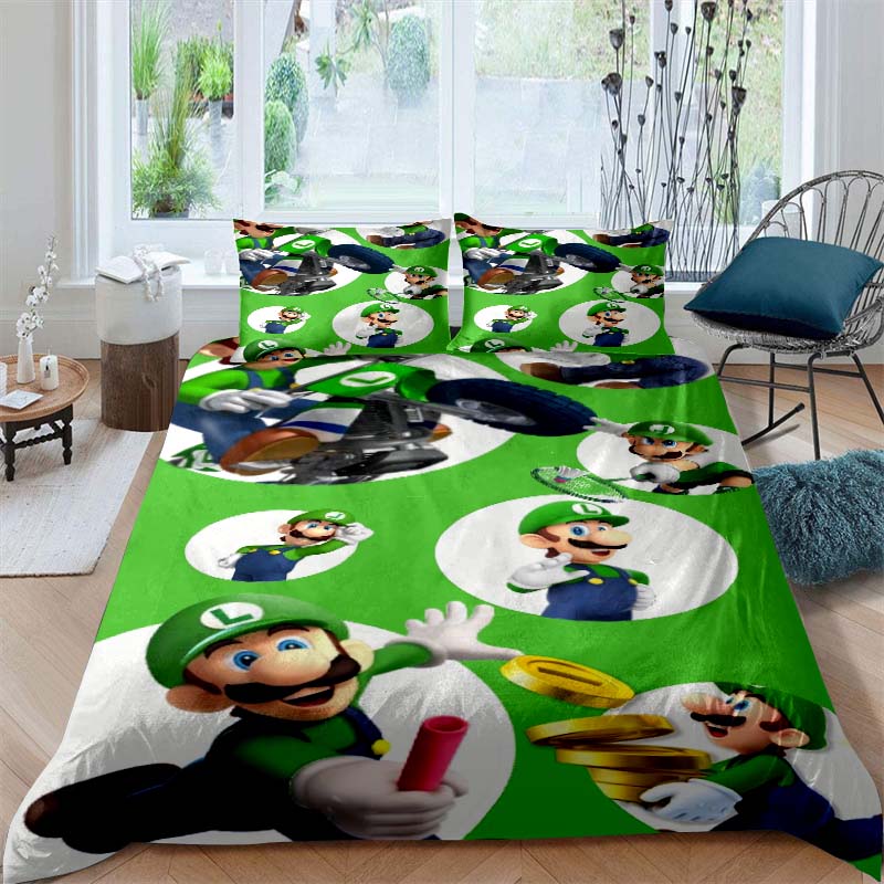 Star-patterned three-piece bedding set (Super Mario game) - includes one duvet cover and two pillowcases221