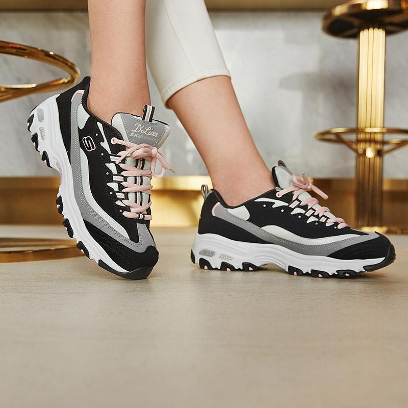 Skechers D'Lites 1.0 Chunky Sneakers Women's Black Gray 13143-BKGY