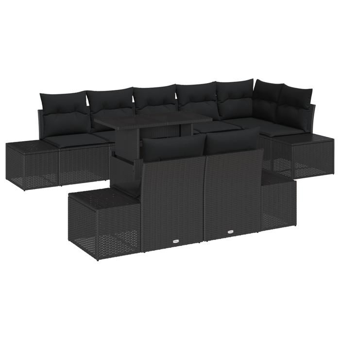 VidaXL Ensemble de canapé de jardin 9 pièces avec coussins en rattan poly noir 3349209