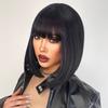 LISI HAIR Women Short Straight Black Bob Synthetic Fiber Wigs with Bangs Short Straight Wigs for Women Cosplay Lolita