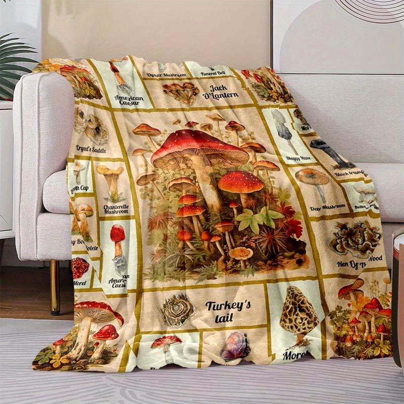 Mushroom Blanket Aesthetic Soft Warm Throw Blanket Nap Blanket For Couch Sofa Office Bed Camping Travel Multipurpose Gift Blanket For All Season