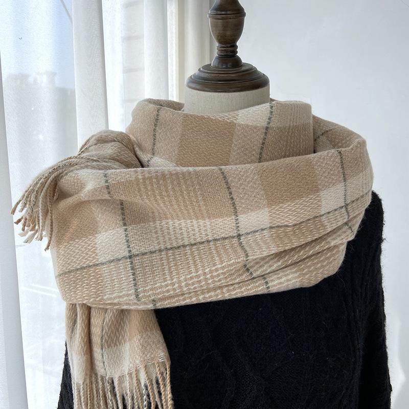 Women Scarf Winter Warm Plaid Shawl Unisex Women's Tassel Pashmina Ladies Cashmere Wrap Female Luxury Stoles Male Thick Neckerchief