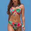 Multicolor Flower Print Bikini Set Padded Underwire Halter Bra High Waist Briefs