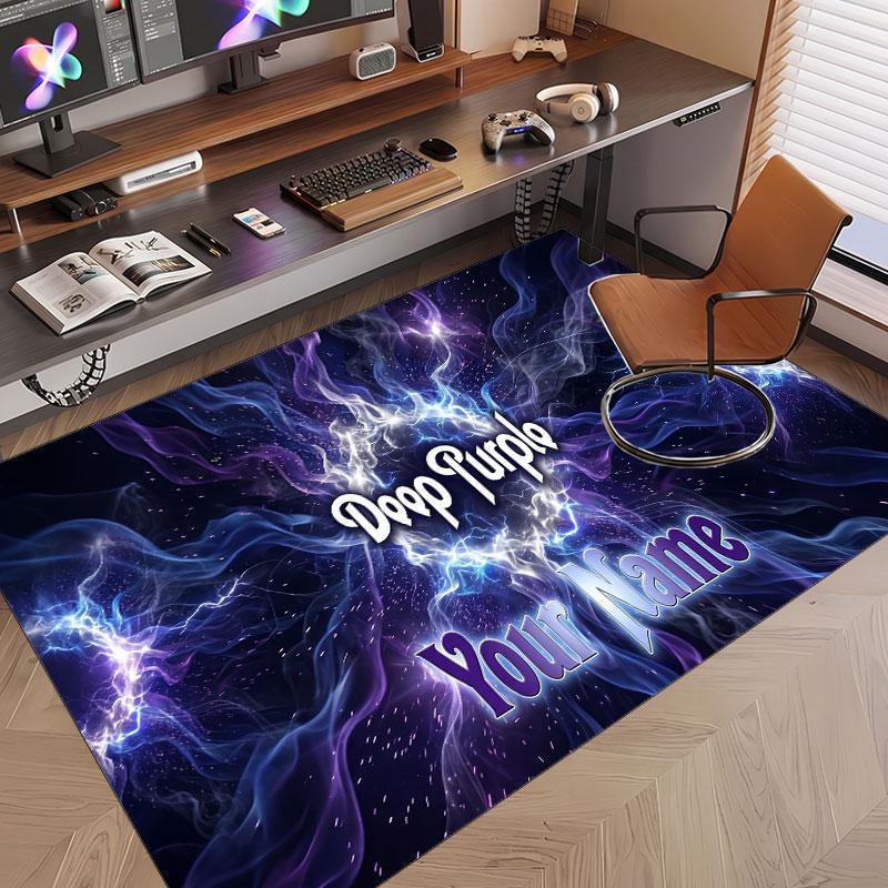 Custom Rug Deep Purple Pattern Print Name Text Soft Non‑Slip Floor Carpet for Home Indoor Decoration