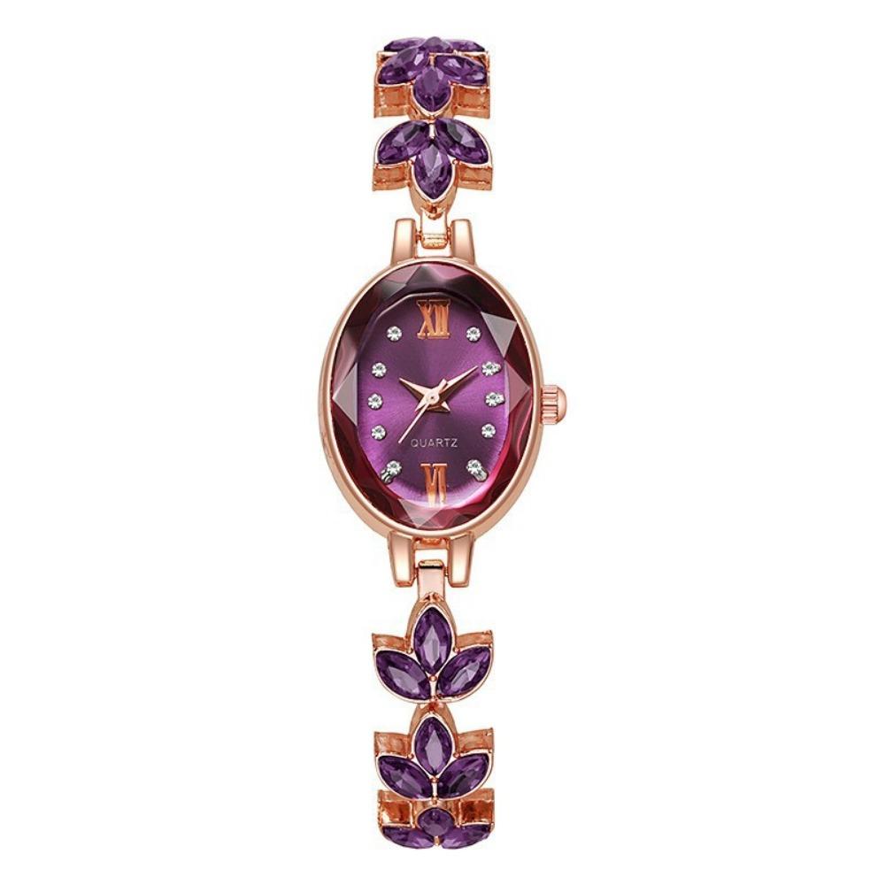 Rhinestone Quartz Ladies Watch Bracelet-Style Analog Watch 3-Leaf Clover Wristwatch Women